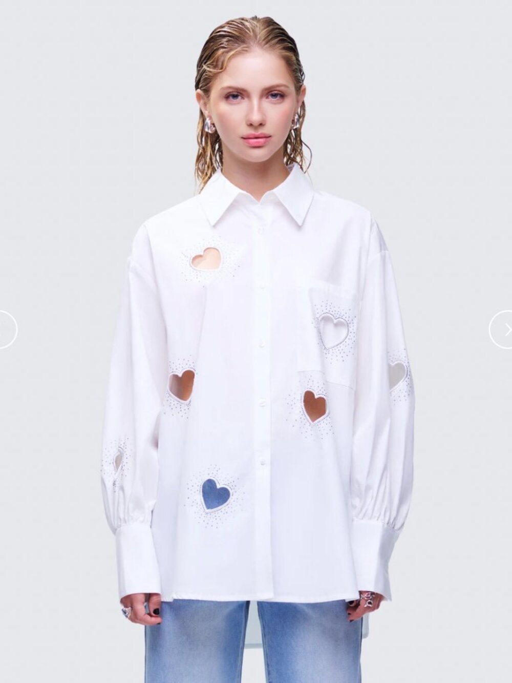 Finesse Rafaela White Heart Diamante Shirt S
